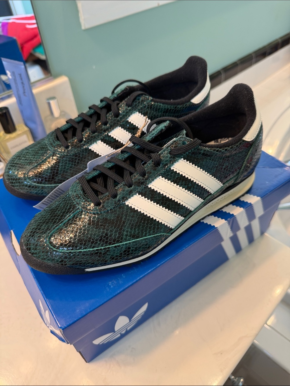 NWT adidas Women’s SL 72 OG Dark Green Snake-Print Sneakers